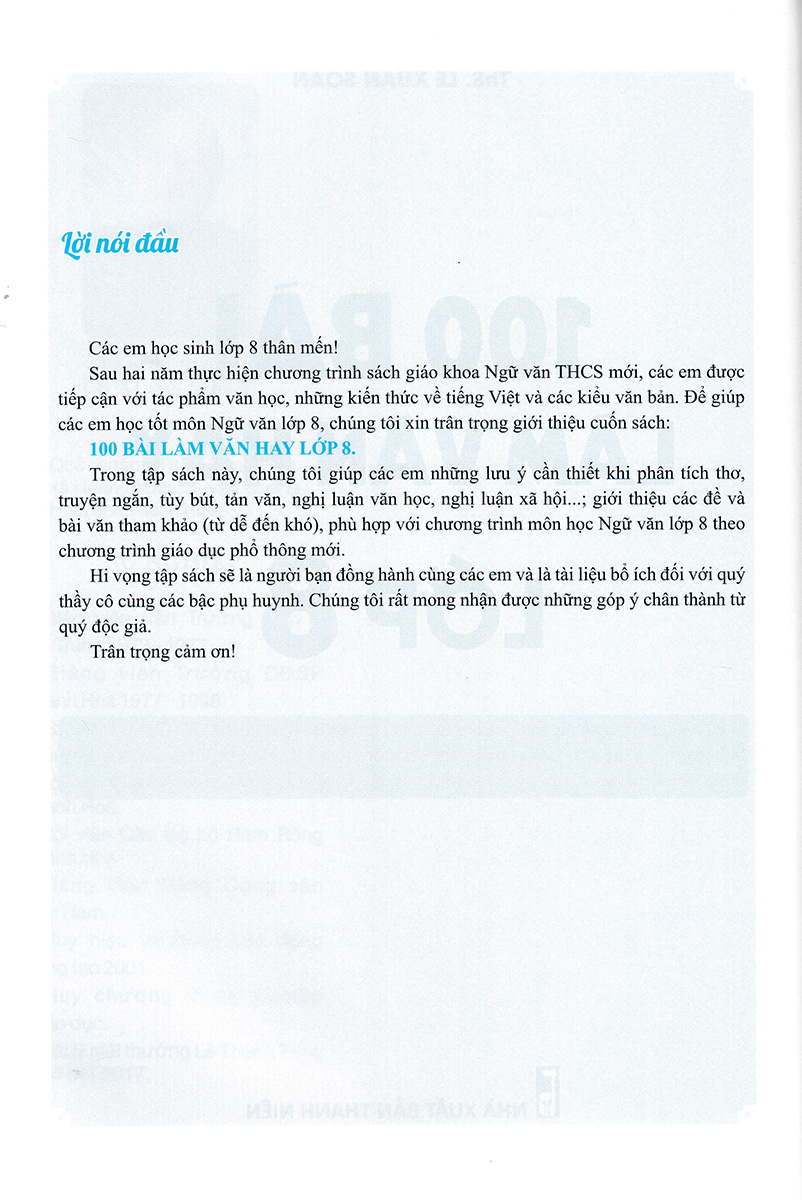 100 BÀI LÀM VĂN HAY LỚP 8 (Biên soạn theo chương trình GDPT mới)